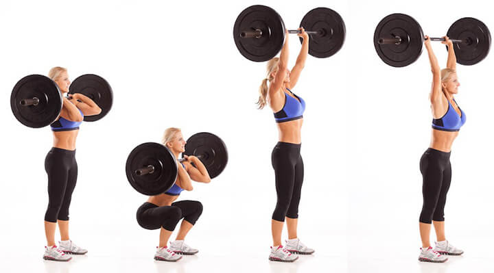 Bài tập gym giúp đánh tan mỡ bụng với bài Thrusters cho cả nam và nữ