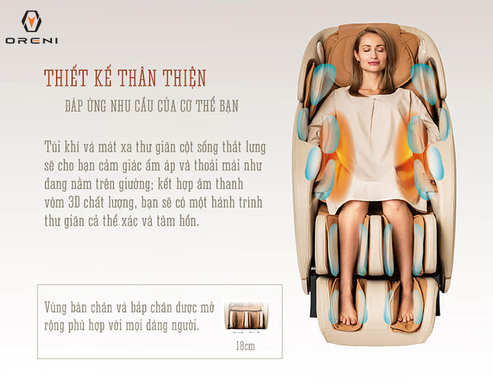 Hệ thống túi khí trên ghế massage Oreni OR-180 trải đều khắp thân ghế giúp massage toàn thân cực hiệu quả