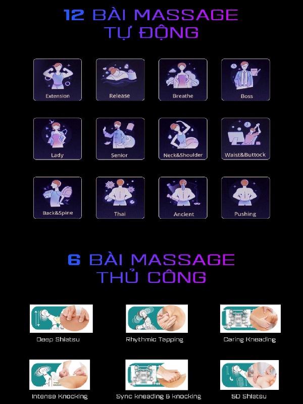 ghế massage đắt nhất hiện nay gồm 12 bài massage chuyên nghiệp