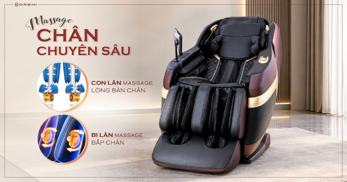 Con lăn massage ở lòng bàn chân kết hợp bi xoay và rung bắp chân giúp tăng cường cảm giác thư giãn